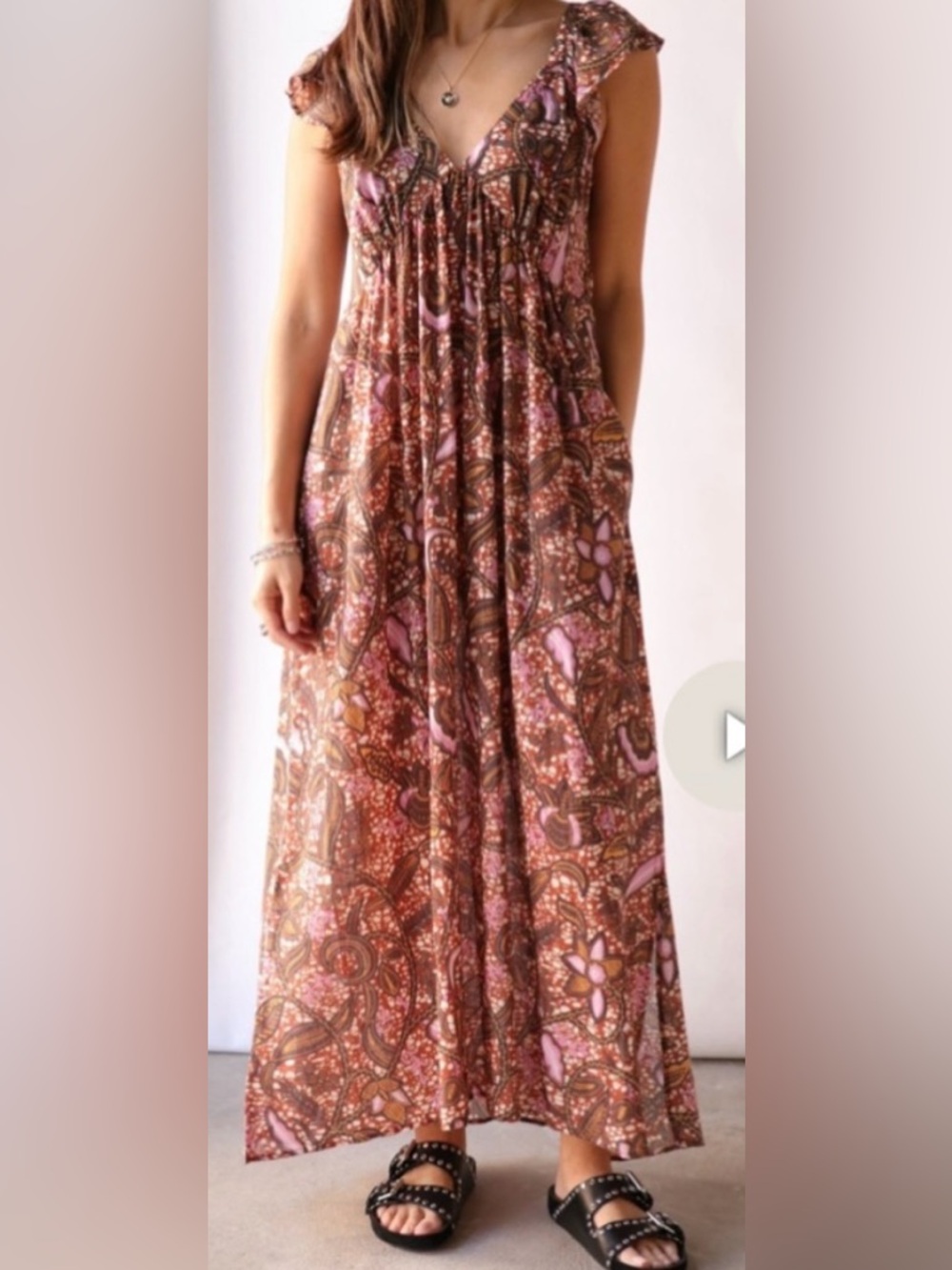 XiRENA Brown and Pink Paisley Maxi Dress